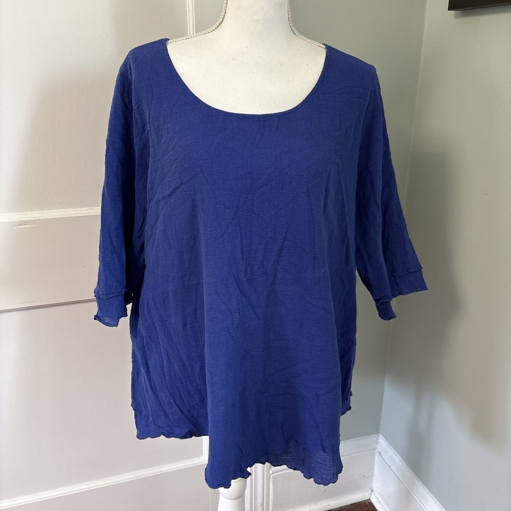 Soft Surroundings Blue Gauze Tunic Top Double Layer Large Lagenlook Coastal